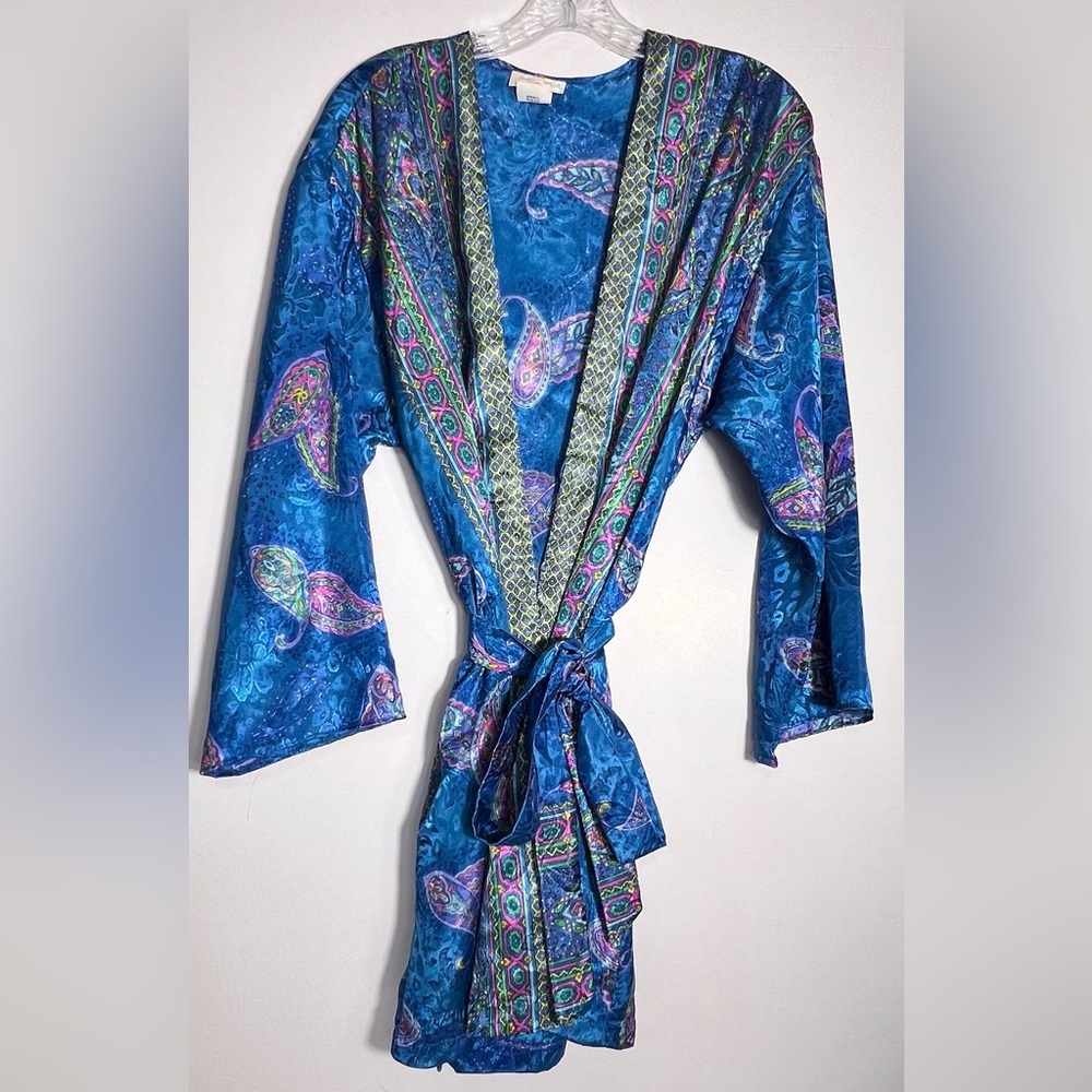 Vintage pajama set Inner Most Robe And Pant Blue Paisley Size Small - Picture 2 of 9